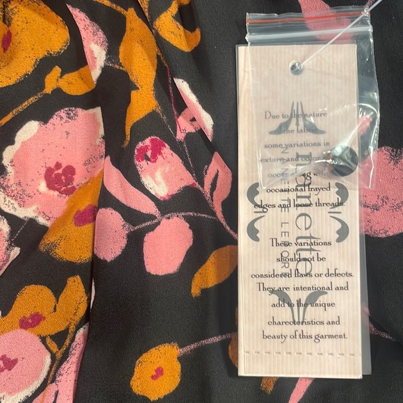 Nanette Lepore dress floral tiered button down Tie waist black pink size 10 - Picture 14 of 15